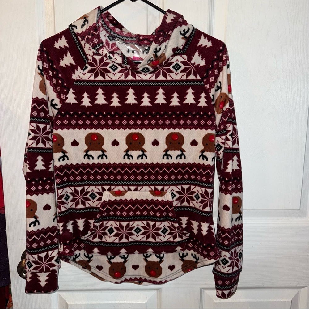 Festive Reindeer and Tree Pattern Hoodie